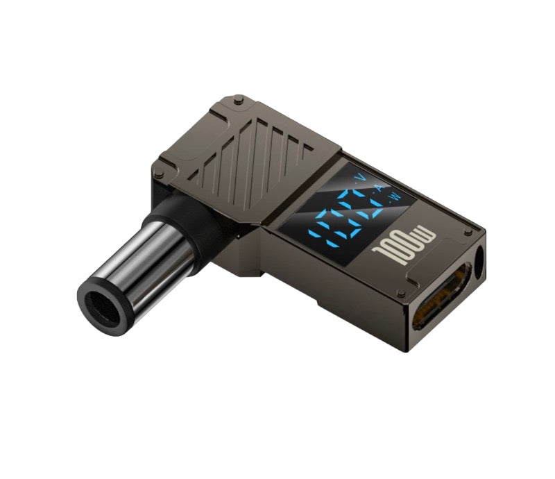 USB-C female to DC 7.4x5.0mm 90 degree angled aluminium alloy PD fast charging adapter for Dell with power display