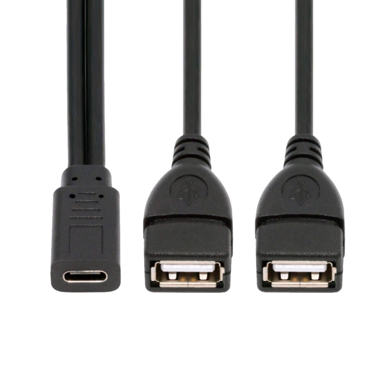 USB-C female to dual USB-A female USB 2.0 Y splitter extension charging cable