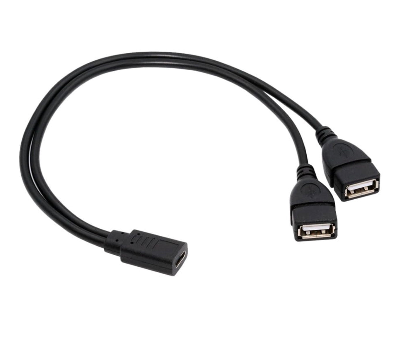 USB-C female to dual USB-A female USB 2.0 Y splitter extension charging cable
