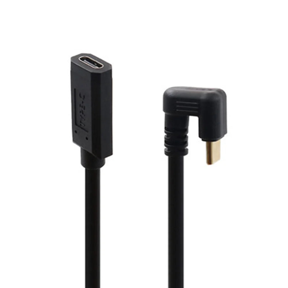 USB-C male to female coiled extension cable with U-shaped connector for fast charging and data transfer