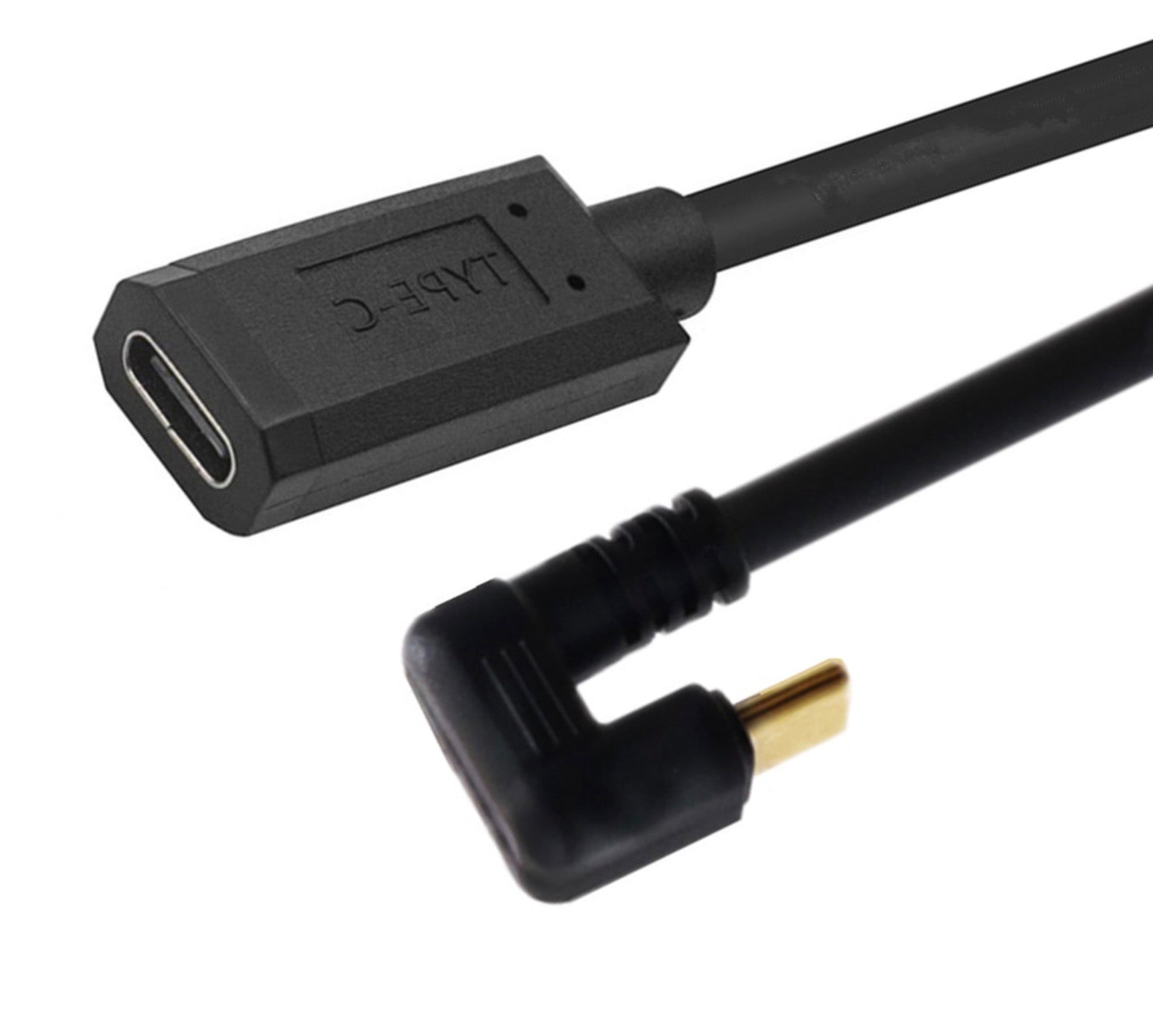 Black USB Type-C cable with a right-angle connector on a white background