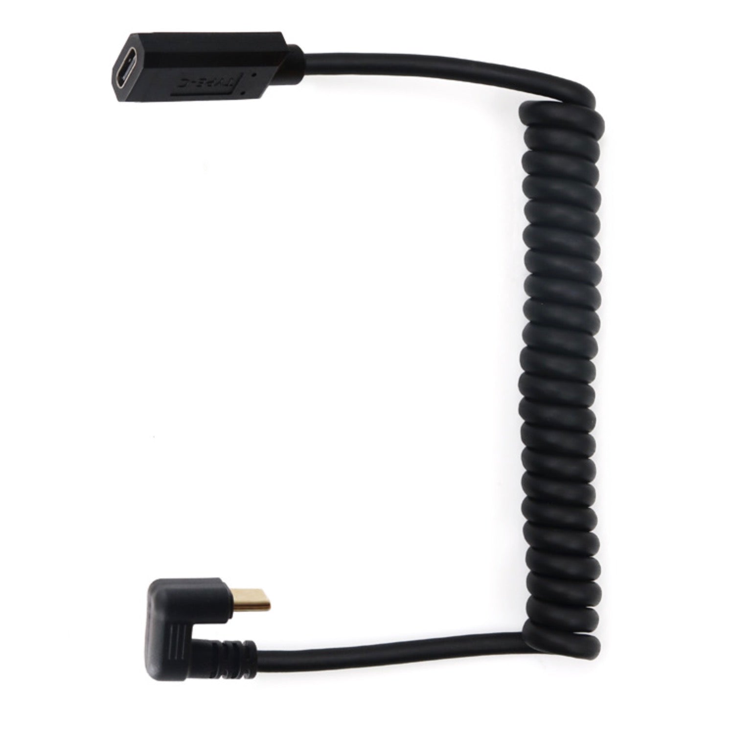 USB-C male to female coiled extension cable with U-shaped connector for fast charging and data transfer