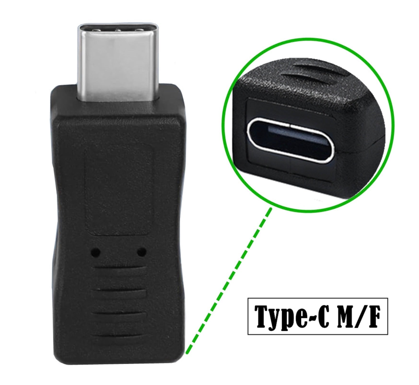 USB-C male to USB-C female extension adapter converter extender in black