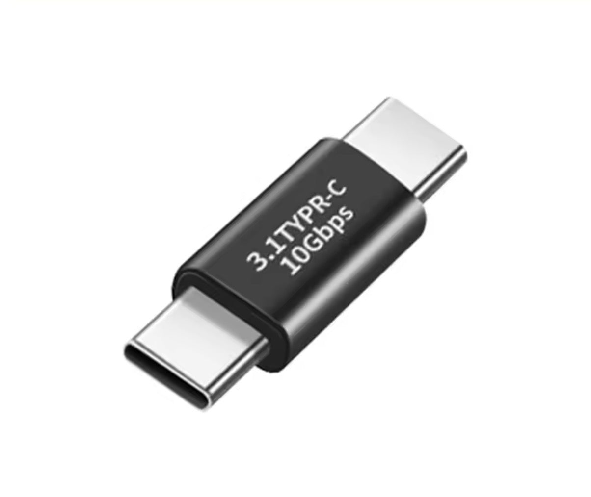 Black USB-C adapter on a white background