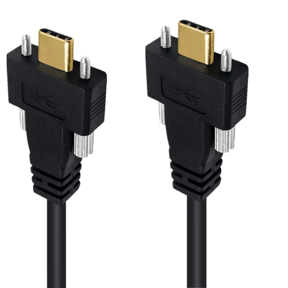 USB-C panel mount locking cable with dual screw connectors for secure installations
