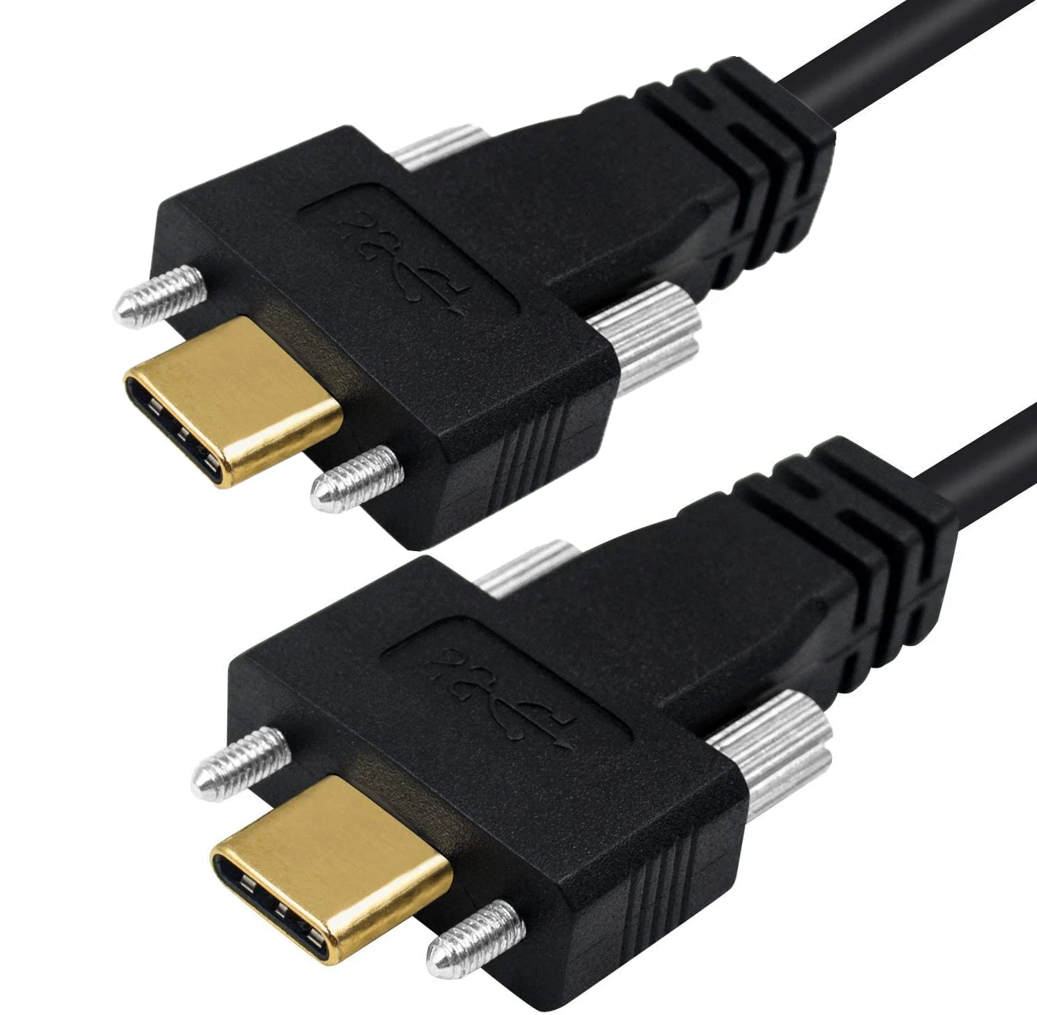 USB-C male to male screw lock panel mount extension cable with gold-plated connectors