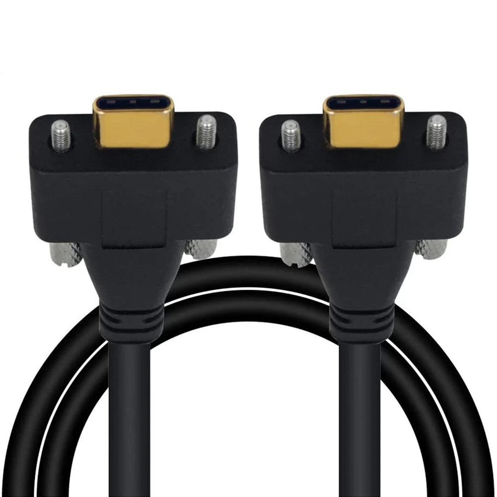 USB-C panel mount locking cable with dual screw connectors for secure installations