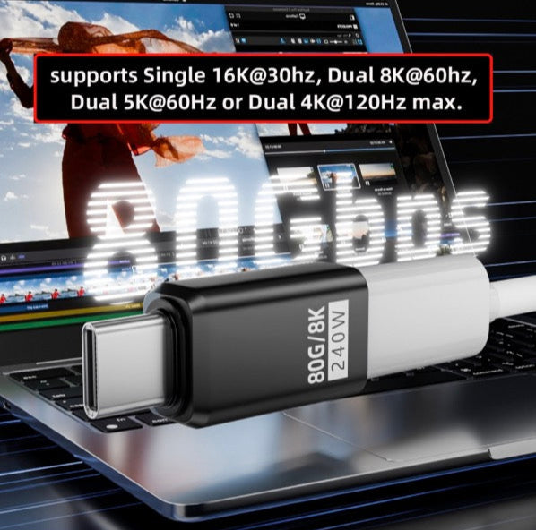 USB-C PD adapter USB4.0 male to female extension connector supporting 240W power delivery and 80Gbps data transfer
