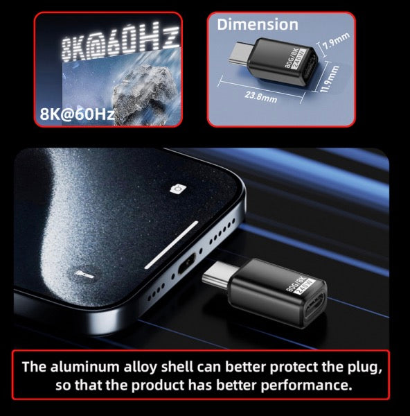USB-C PD adapter USB4.0 male to female extension connector supporting 240W power delivery and 80Gbps data transfer
