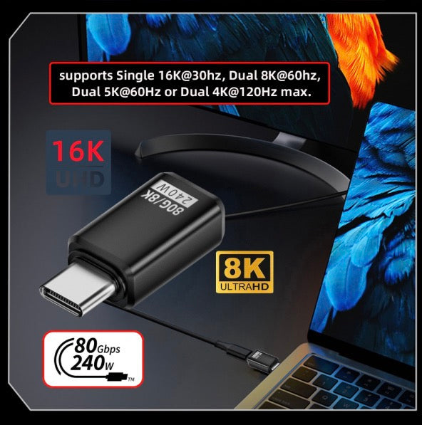 USB-C PD adapter USB4.0 male to female extension connector supporting 240W power delivery and 80Gbps data transfer
