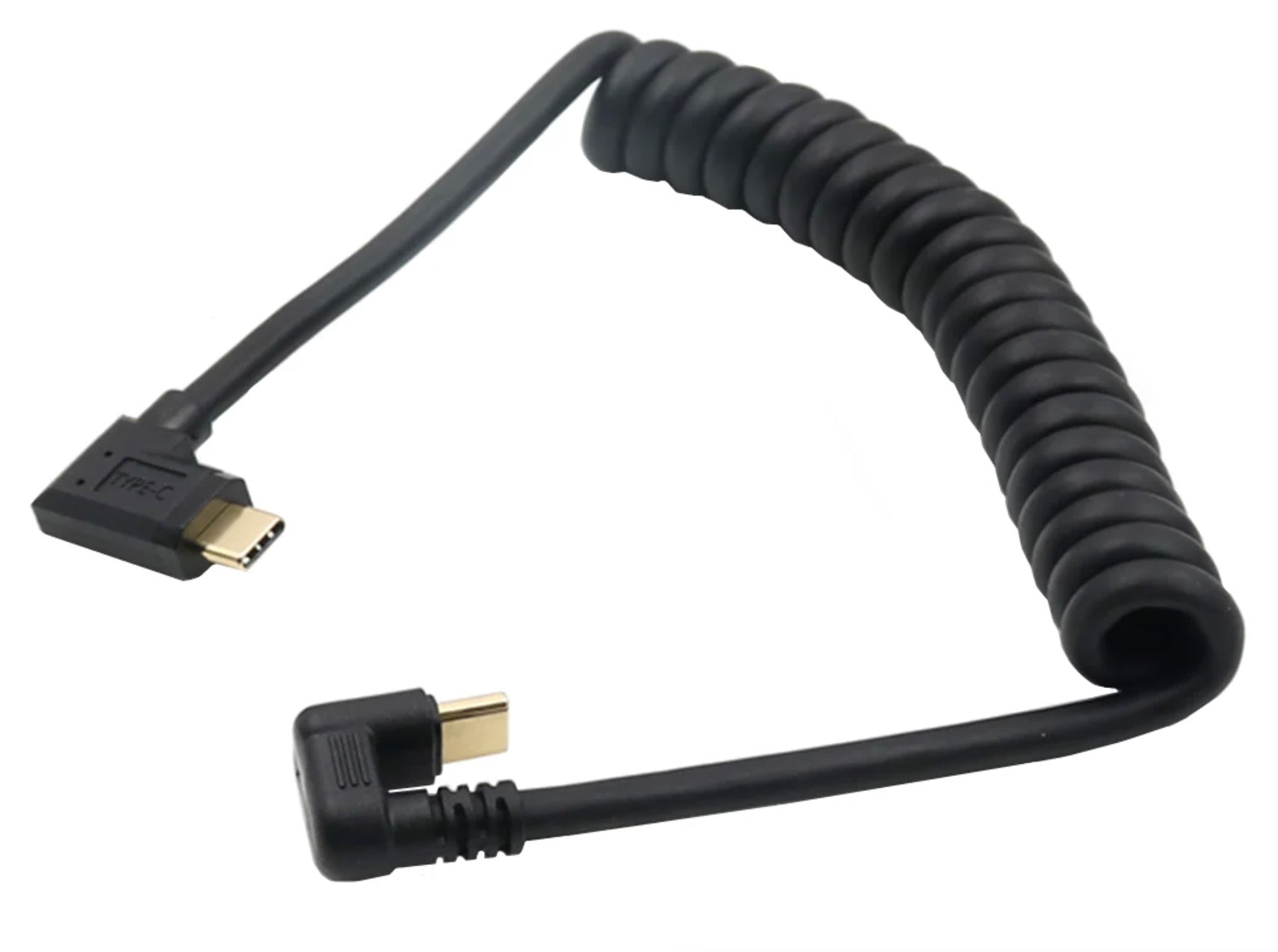 Coiled USB-C to USB-C cable supporting 4K video output and 3A charging