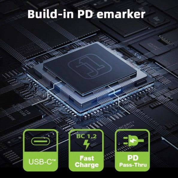 USB-C male to female smart LED extension adapter with voltage display