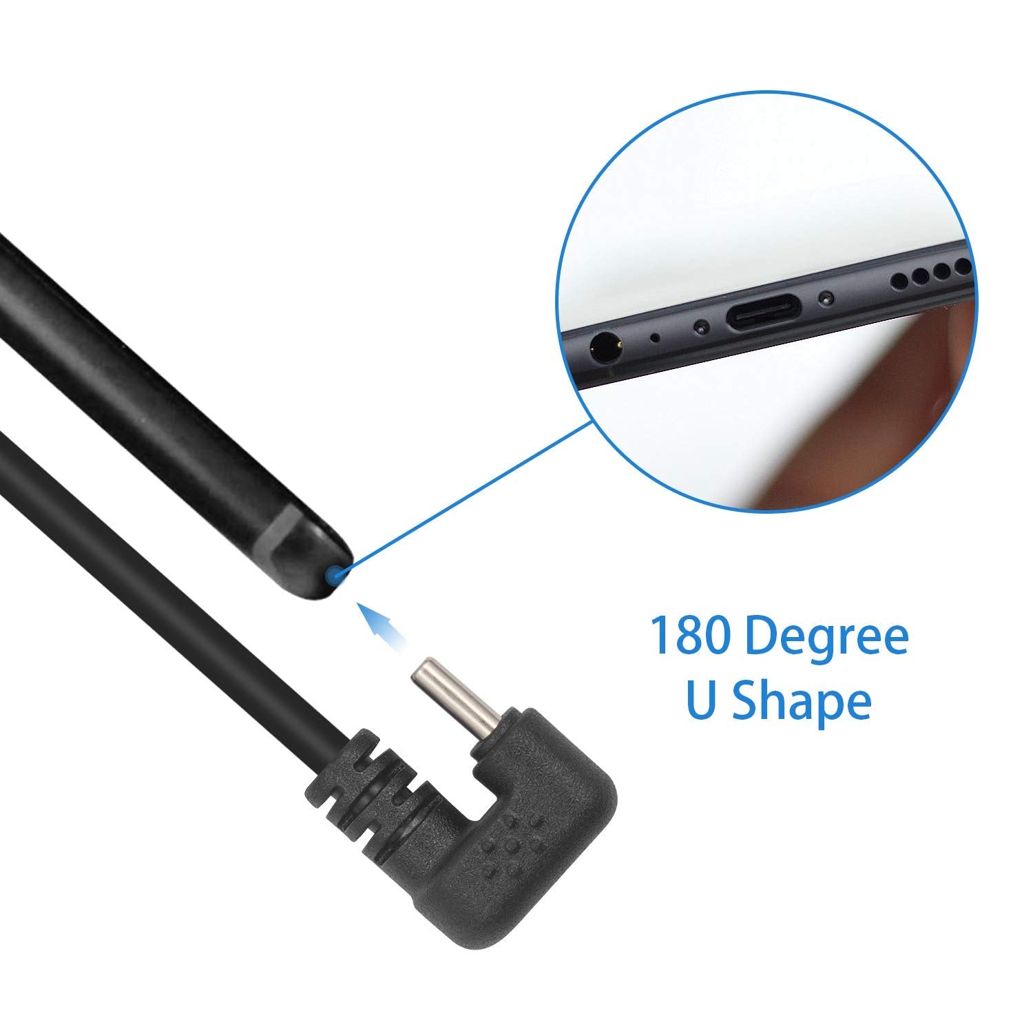 USB-A to USB-C 180 degree U shaped charging and data cable