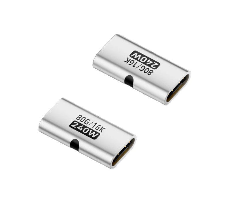 USB-C female to female adapter supporting 240W charging, 80Gbps data and 8K video output