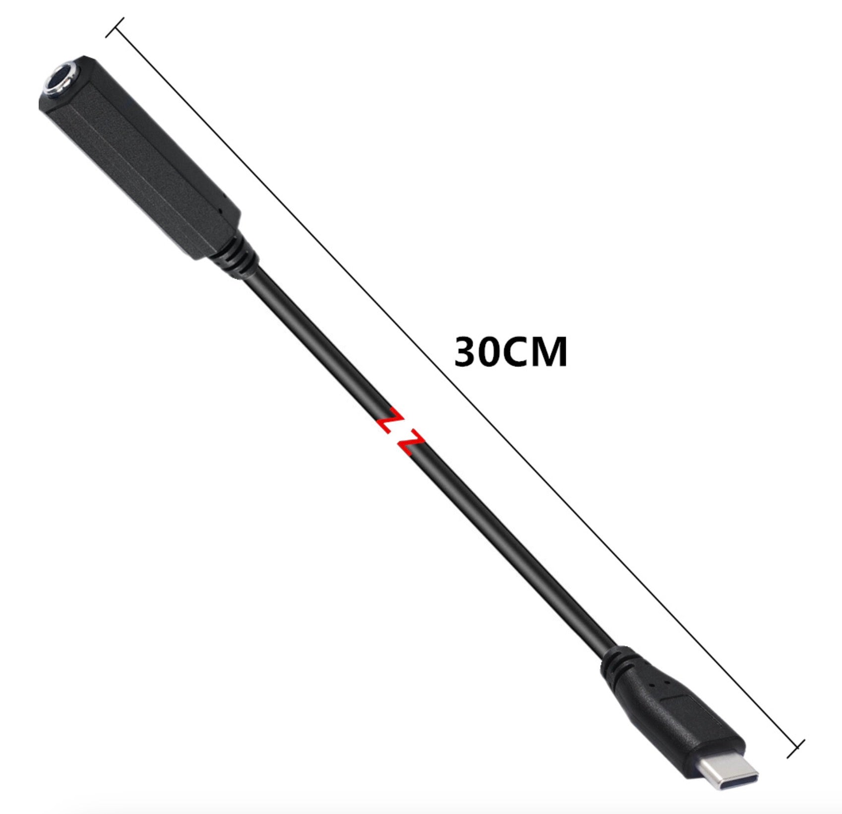 USB-C male to 6.35mm TRS female 1/4 inch stereo audio adapter cable with black lead