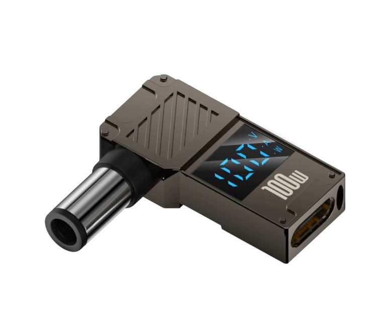 USB-C to DC 7.4x5.0mm 90 degree angled aluminium alloy PD fast charging adapter for HP with power display