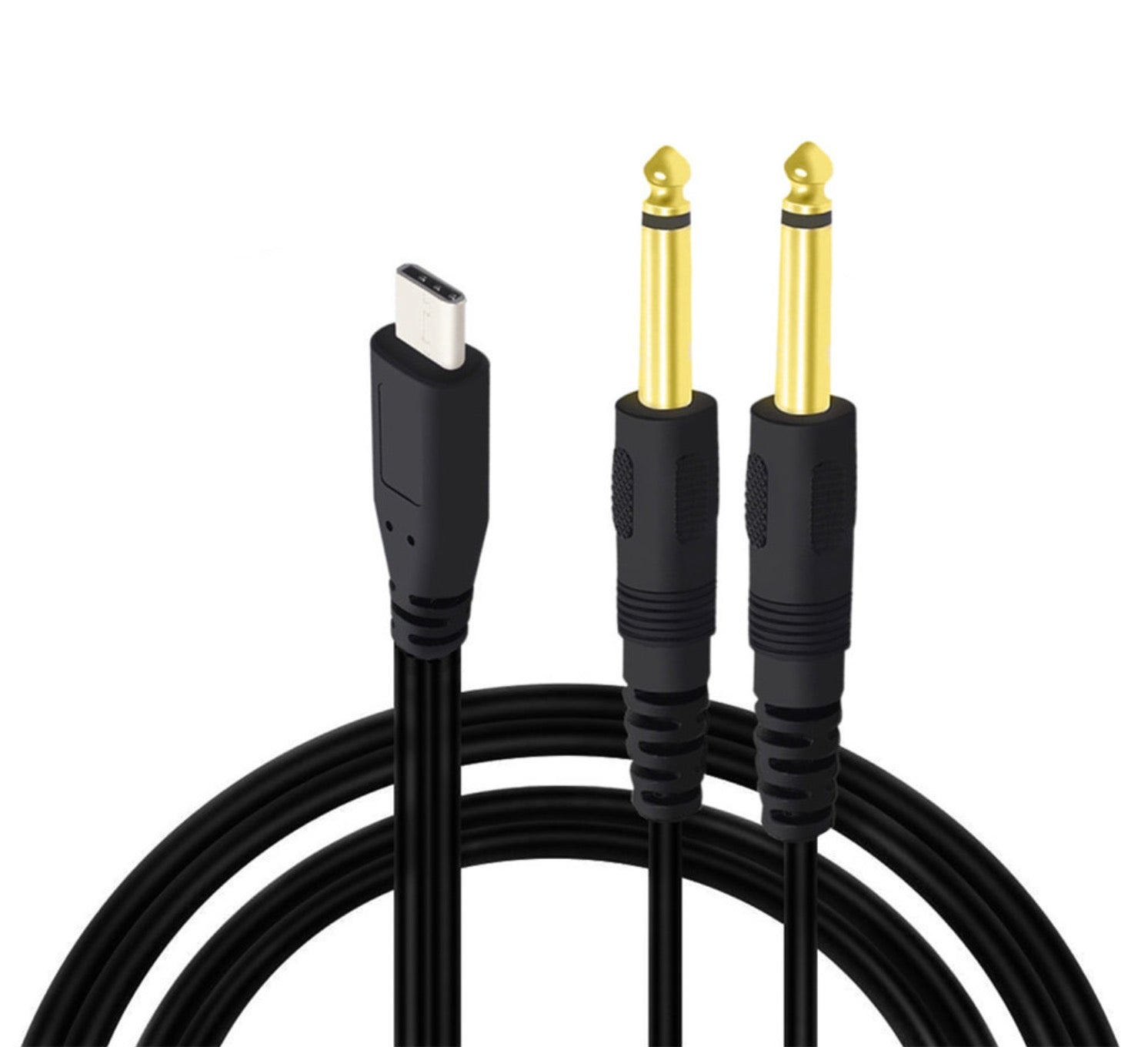USB-C to dual 6.35mm stereo audio Y splitter cable