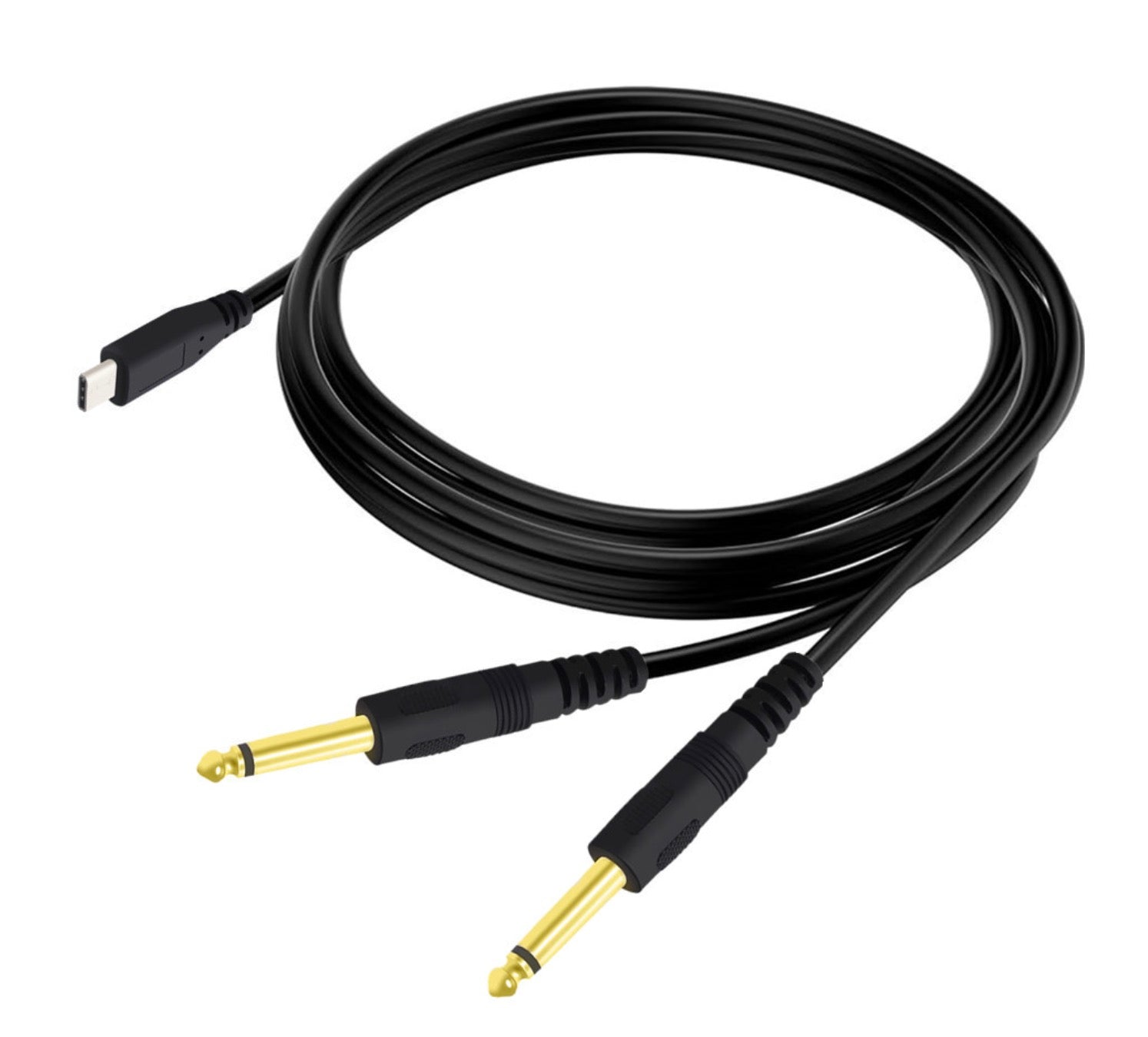 USB-C to dual 6.35mm stereo audio Y splitter cable