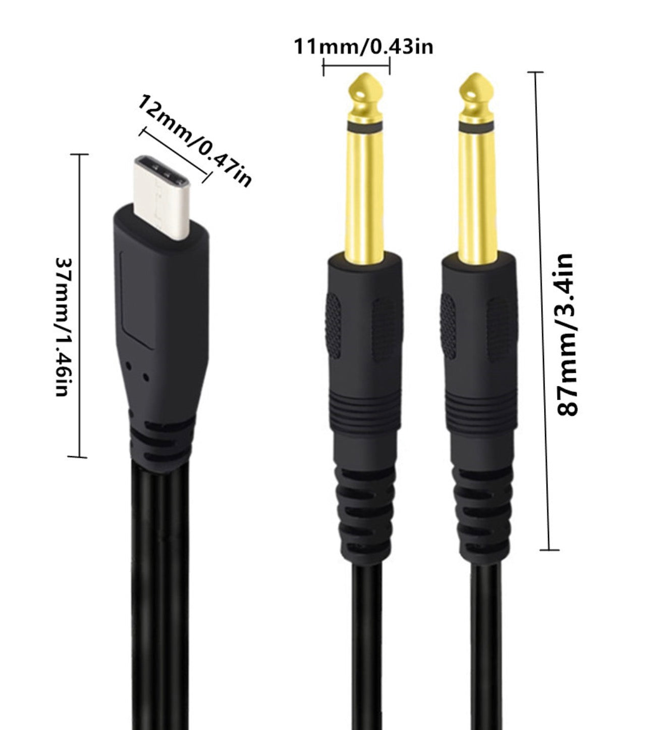 Type-C to 1/4 inch male audio cable for amplifier and mixer