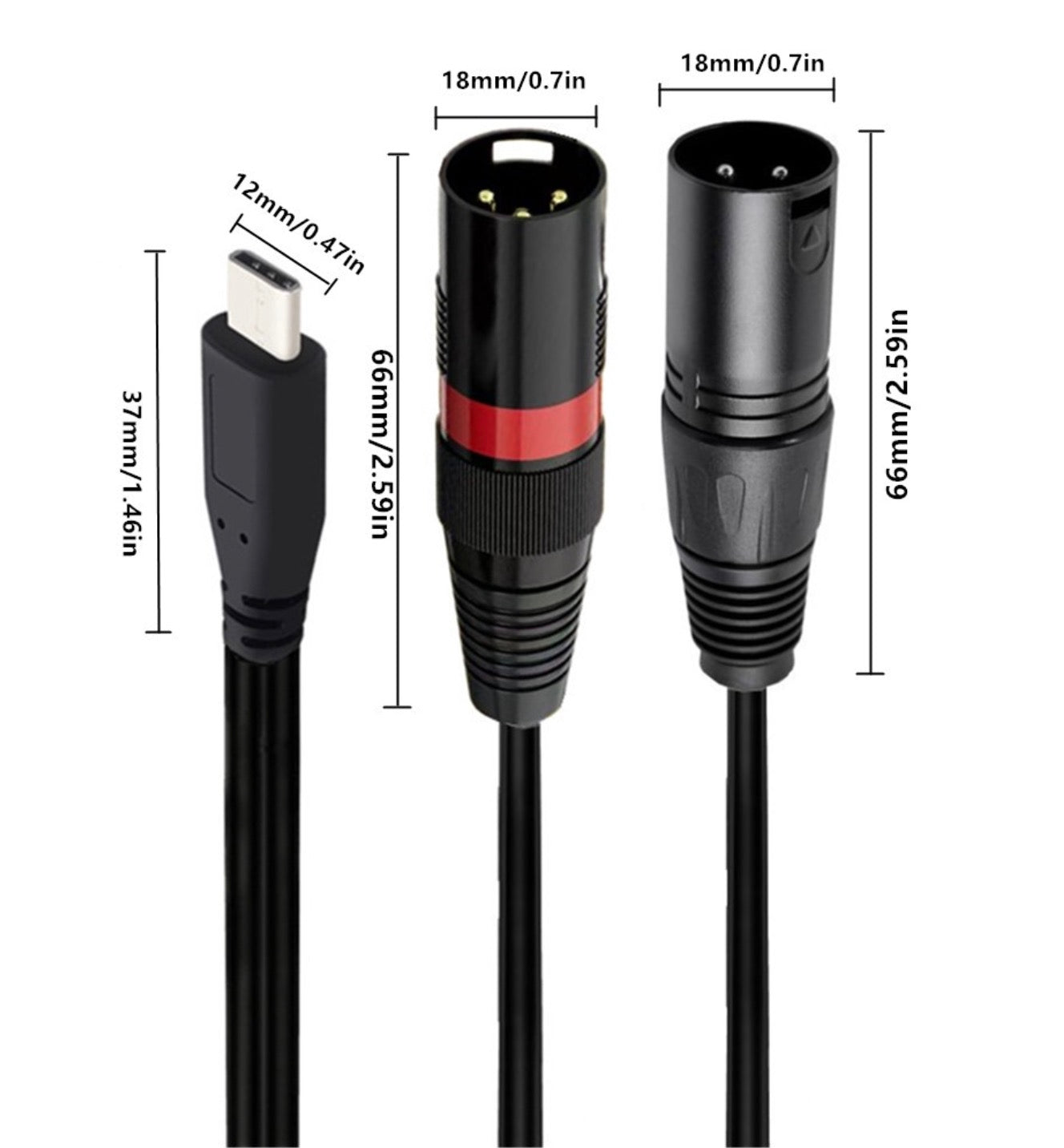 USB-C to dual XLR male stereo audio splitter cable