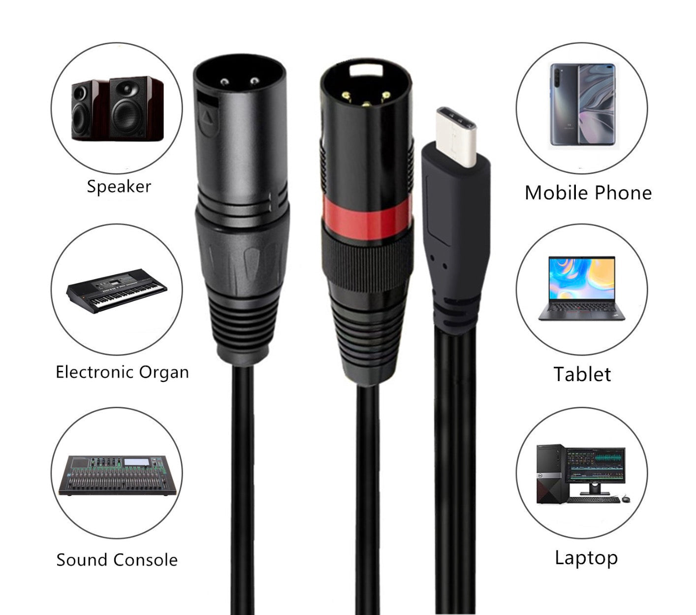 Type-C to XLR output cable for mixer and active speakers