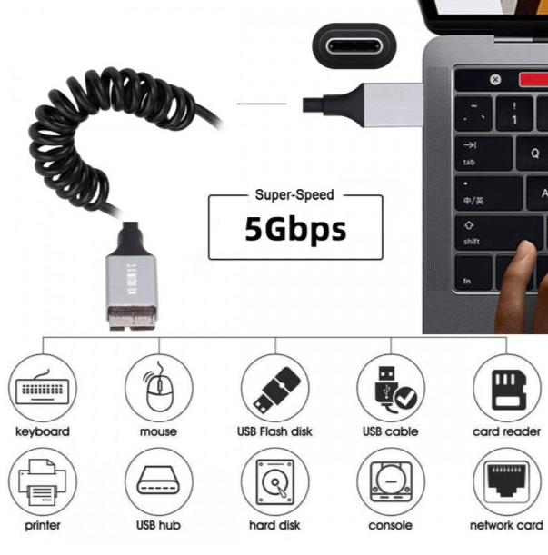 Coiled USB-C Micro-B data cable