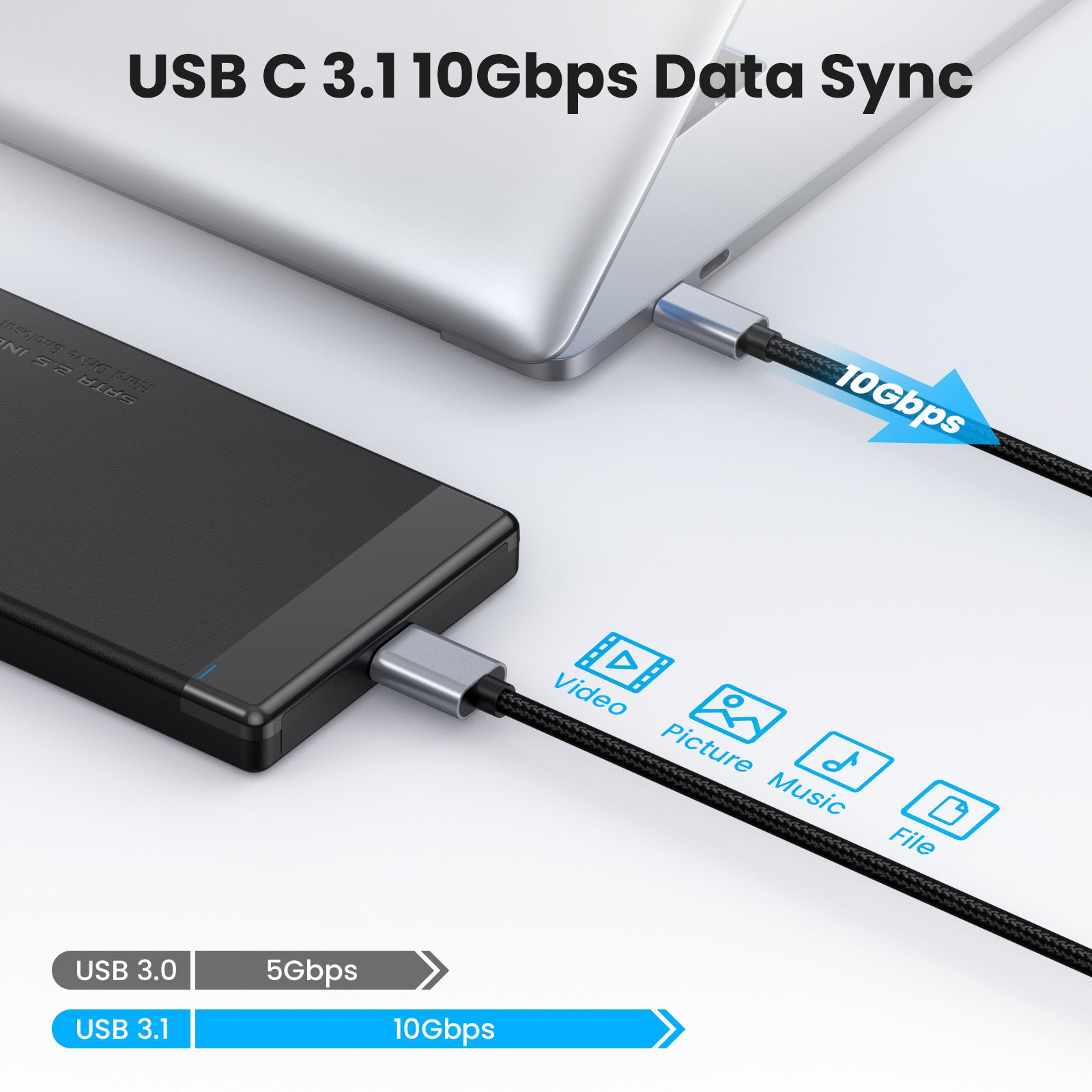 USB-C to Micro-B SSD hard drive lead