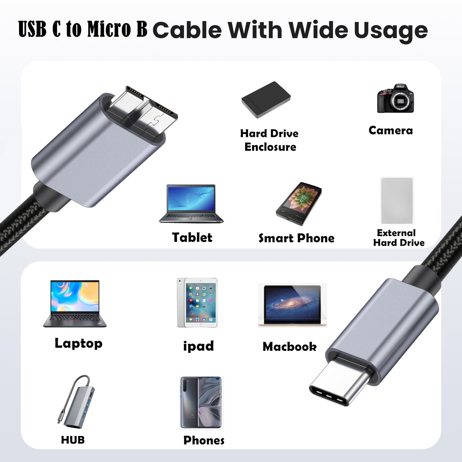 USB-C to Micro-B external hard drive cable