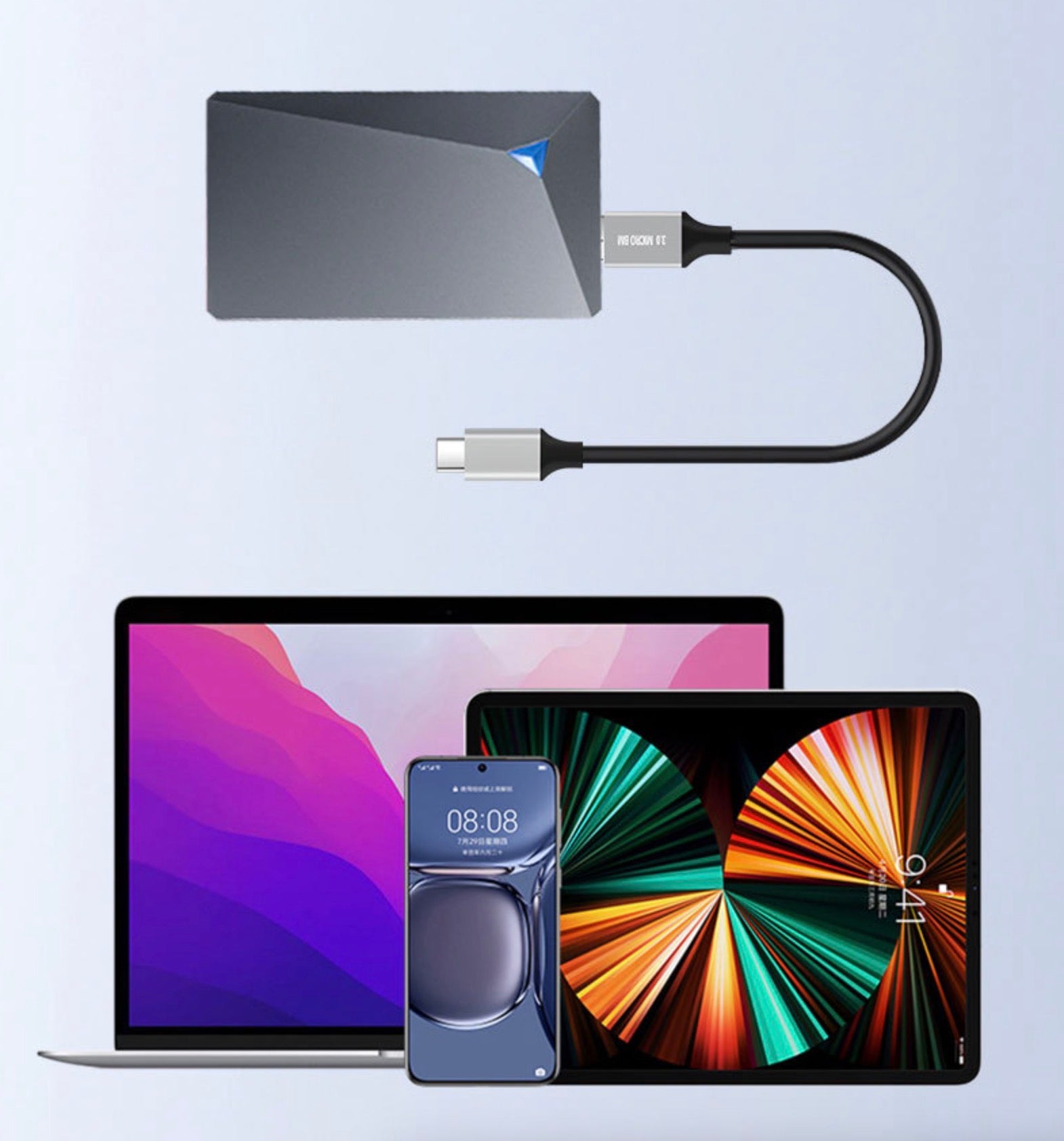 USB-C male to Micro-B male external hard drive cable