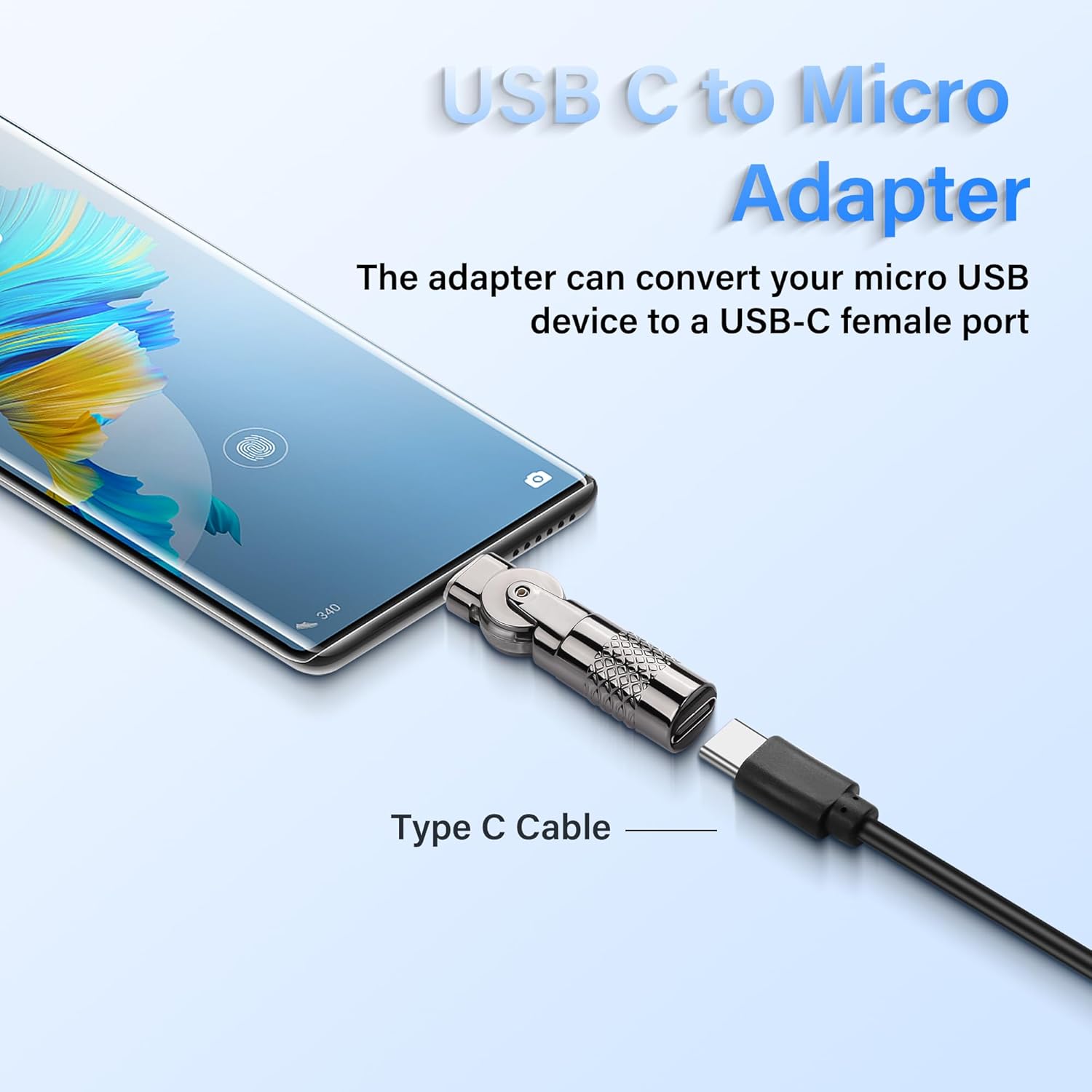 USB C female to Micro USB male rotatable adapter with swivel rotation converter
