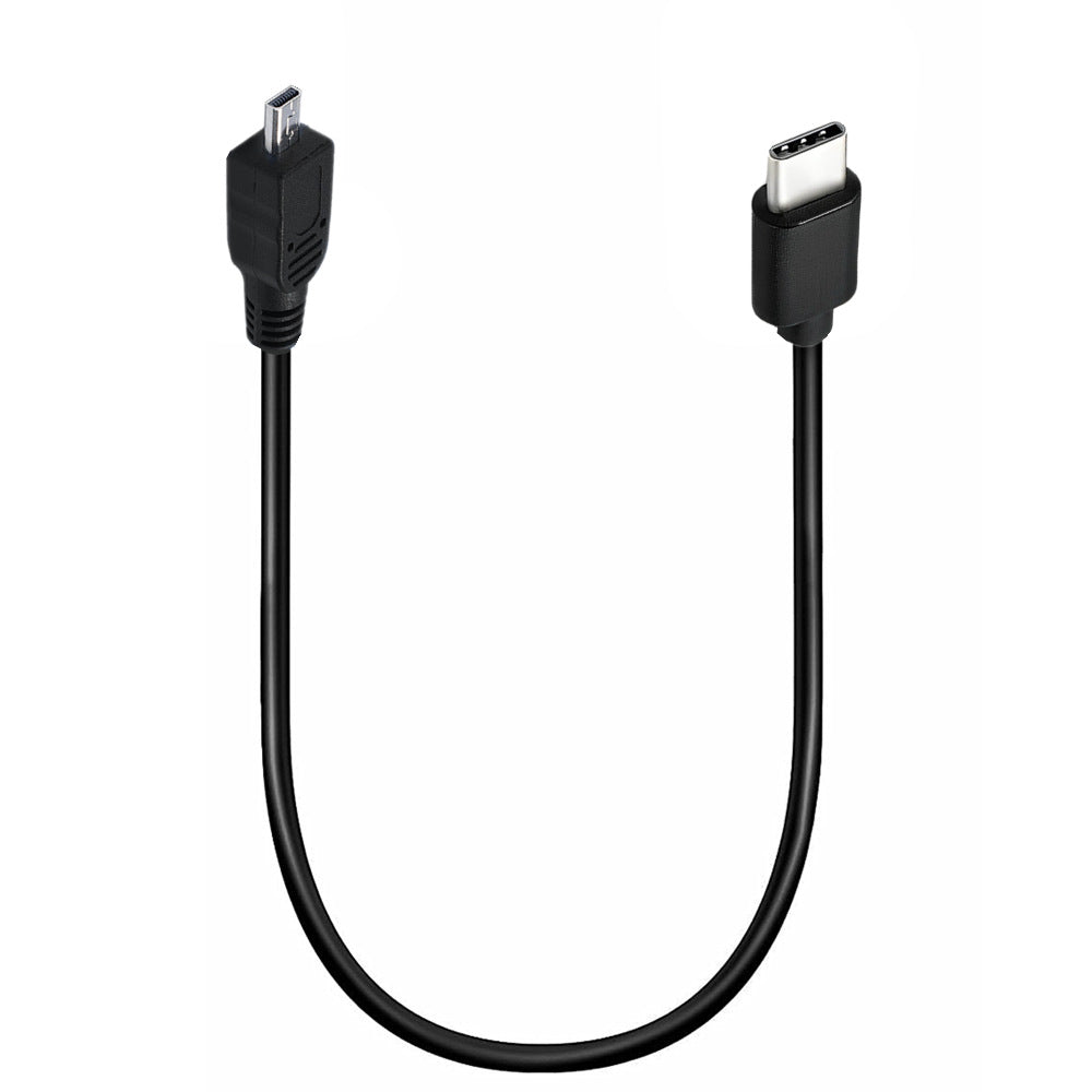 A black USB C to Mini B 8Pin Data OTG Cable, compatible with Nikon Panasonic cameras.
