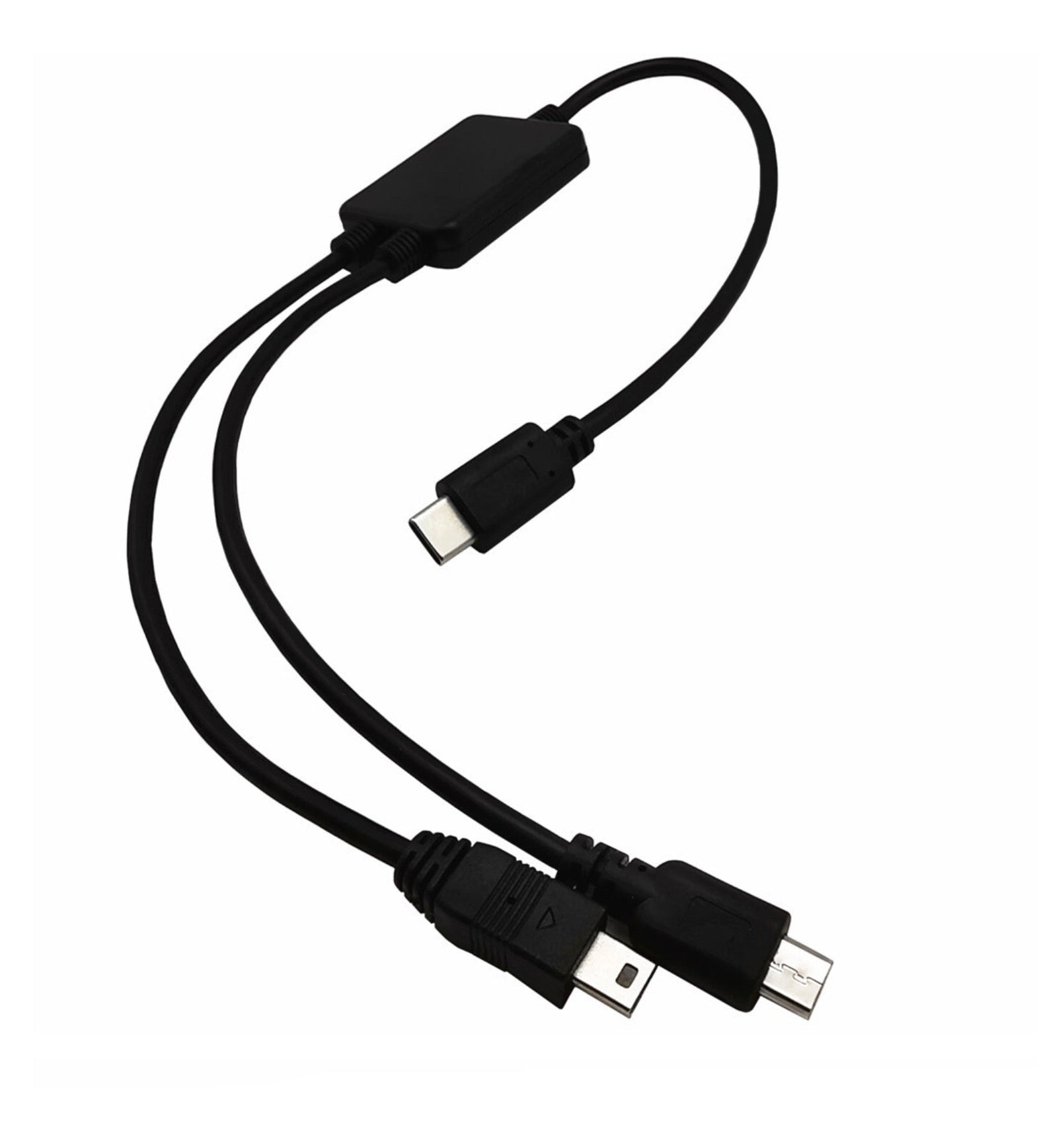 Black USB cable with two connectors on a white background