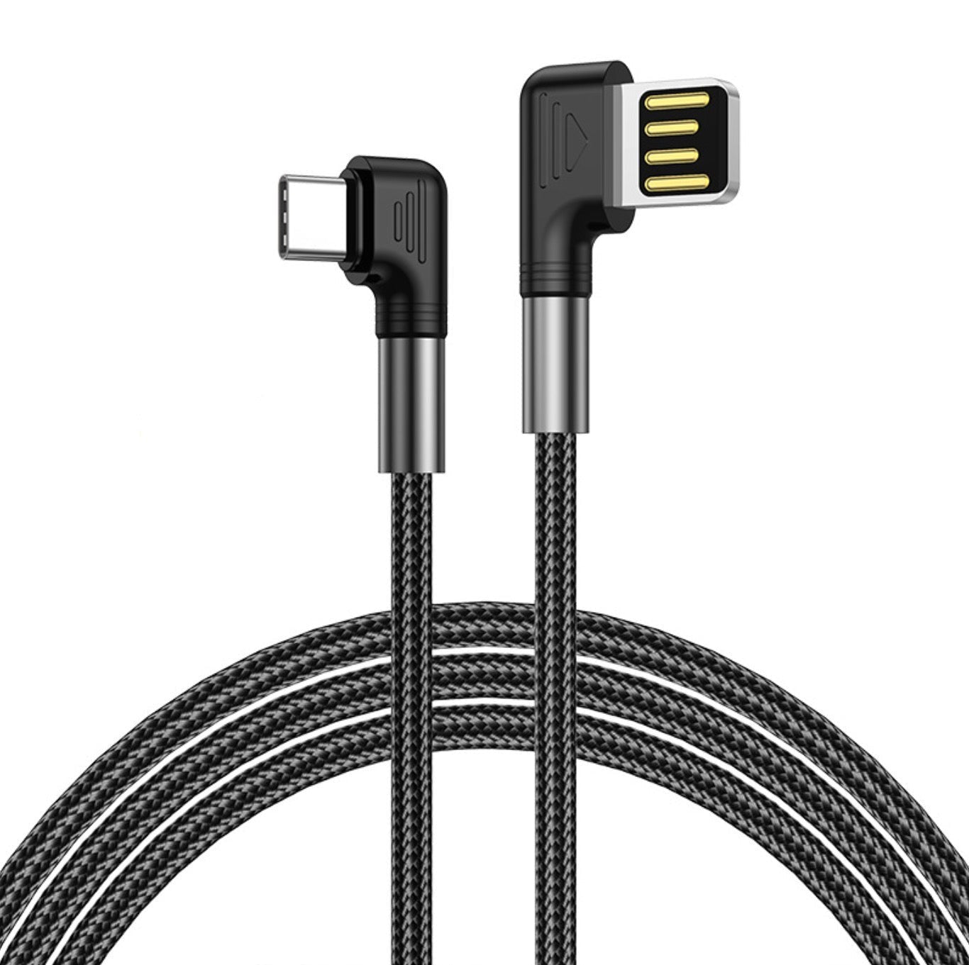 USB-C male to USB-A 3.0 male reversible angled fast charging cable