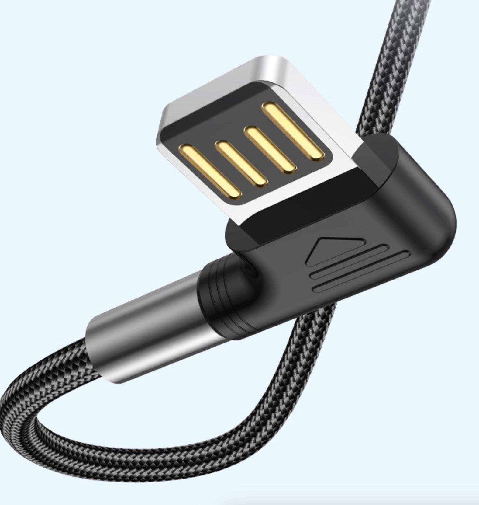 Braided USB-C to USB-A 3.0 cable with right angle connectors