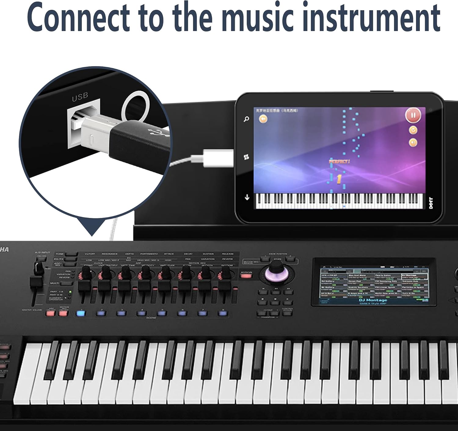 USB-C female to USB Type-B male USB 2.0 adapter for printer and MIDI keyboard connection
