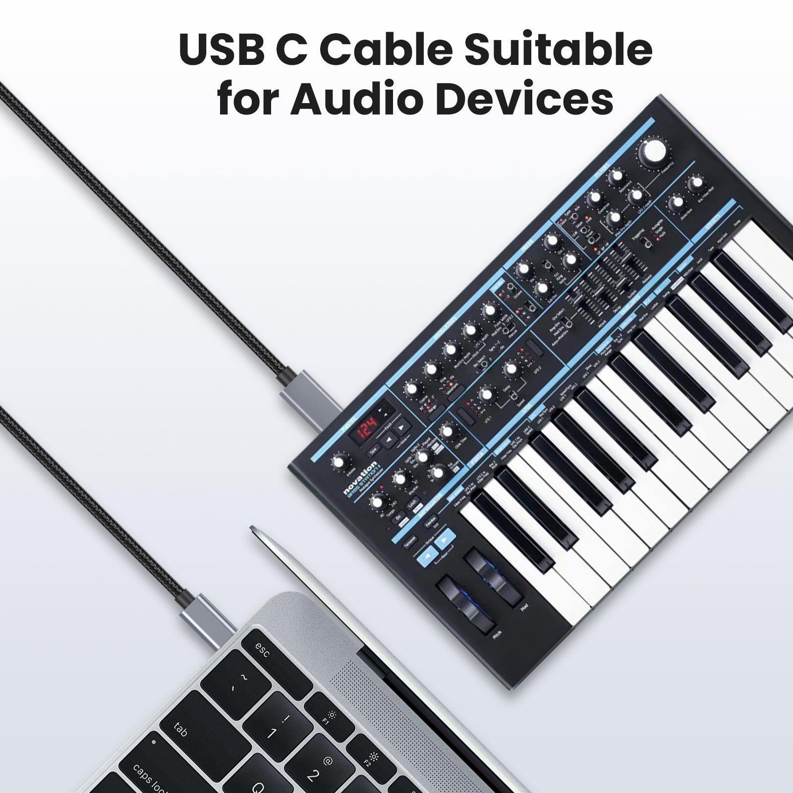 Black USB-C to USB-B connection cable