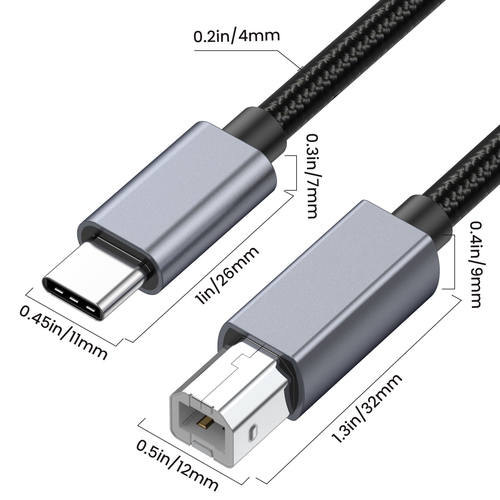 USB Type-C to Type-B MIDI interface cable