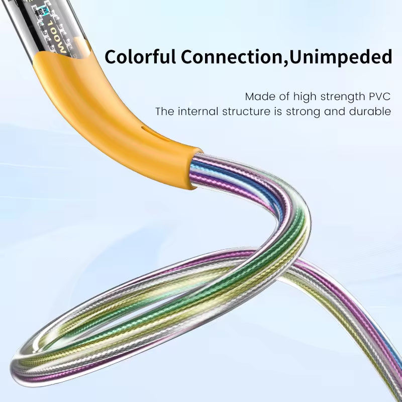 Colorful cable with a metallic connector on a light blue background