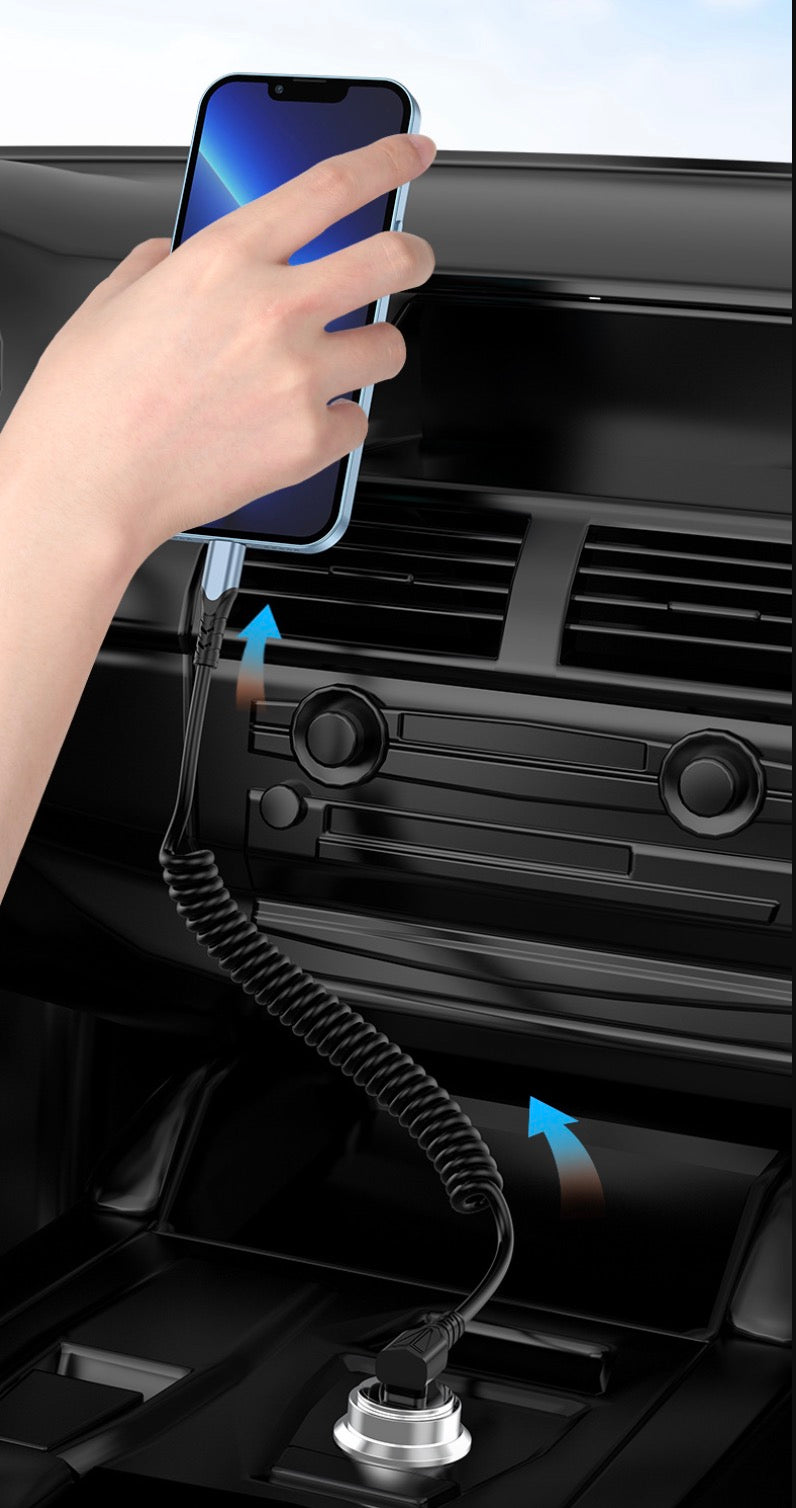 Type-C male to male coiled charging cable with 3A fast charge and extendable length