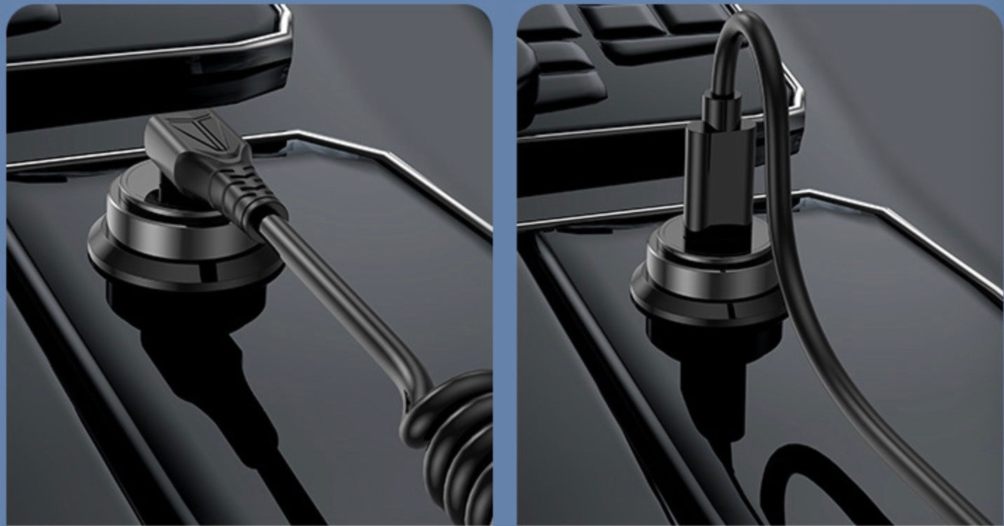 Angled USB-C coiled cable for car charging and compact workspace connectivity