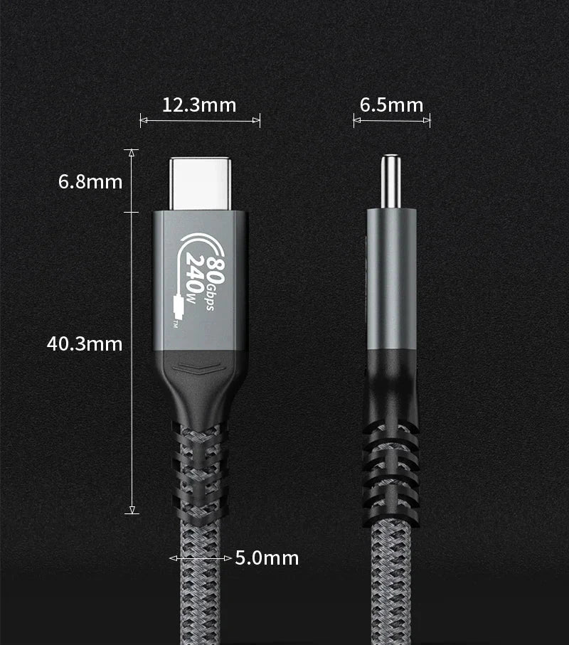 Measurement details of a USB cable on a black background