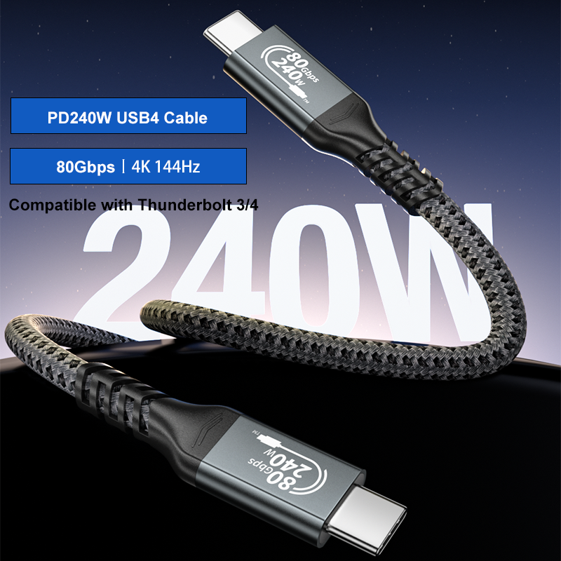 USB4 cable with specifications on a dark background