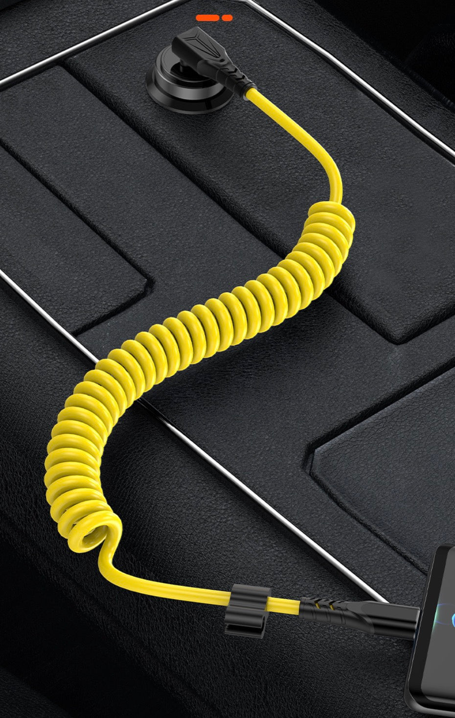 Yellow USB-C male to USB-C male coiled PD charging cable with extendable spiral design