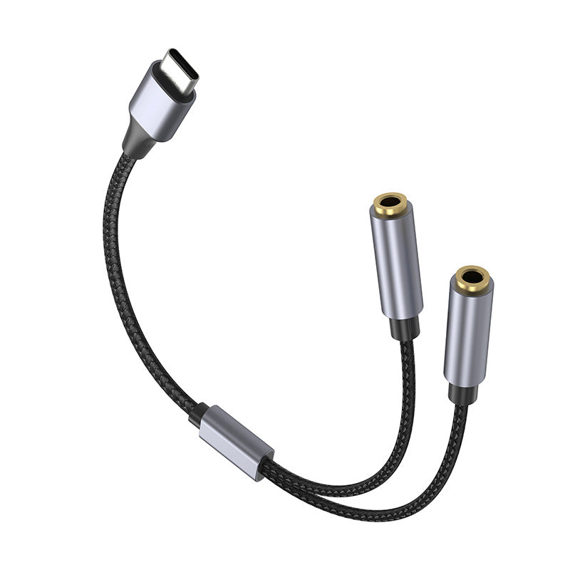 USB-C to dual 3.5mm audio splitter cable braided headphone and microphone adapter 9
