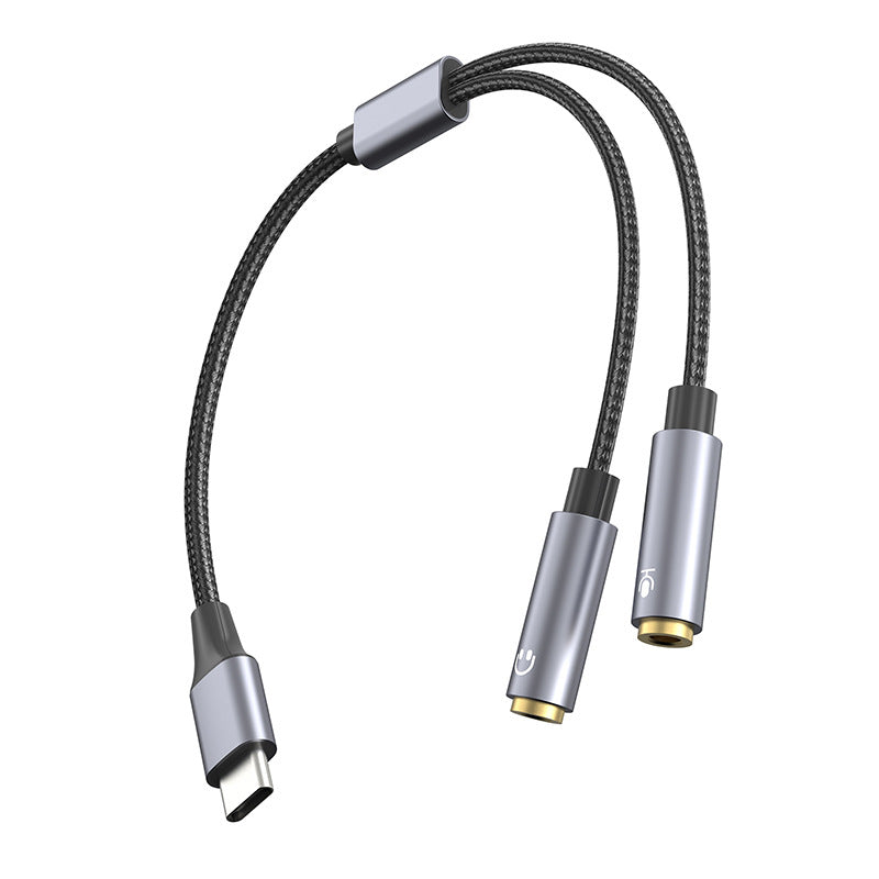 USB-C to dual 3.5mm headphone and microphone splitter cable adapter
