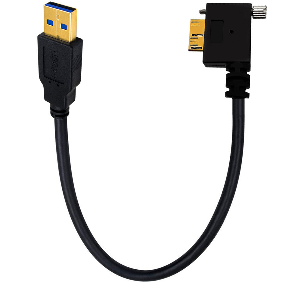 USB-A 3.0 Male to Micro-B Charge & Sync Panel Mount Cable with Screws (Left Angle)