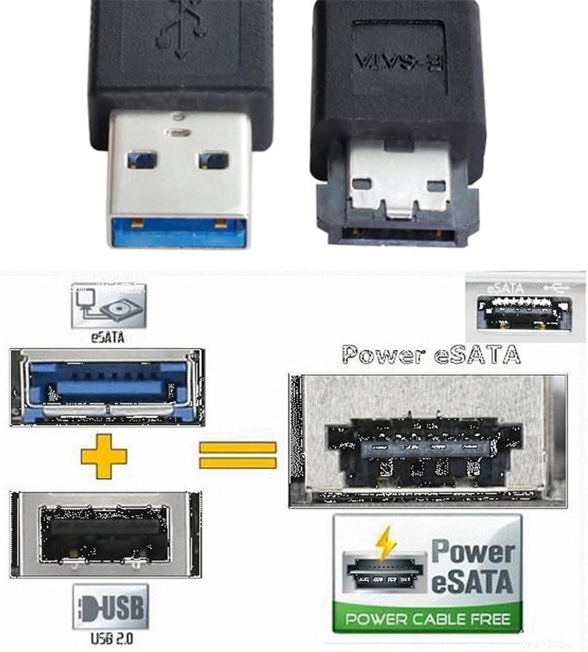 USB 3.0 A to Power Over eSATA DC5V Cable USB2.0 to HDD/SSD/ODD eSATAp Converter 1m