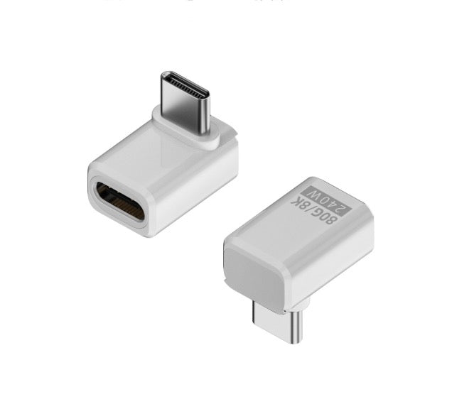 A black USB 4.0 Male to Female adapter with a USB-C connector on one end and a angled extension on the other.