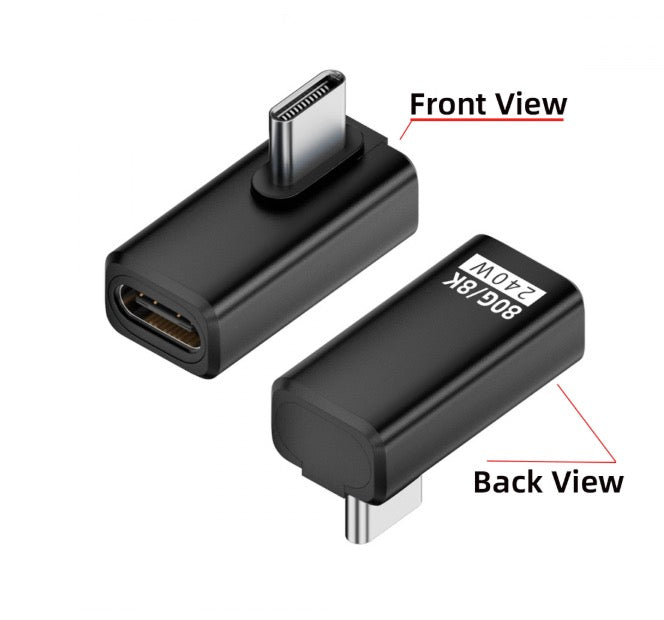 USB4 right angle USB-C male to female extension adapter supporting 80Gbps data and PD 240W charging (8K)