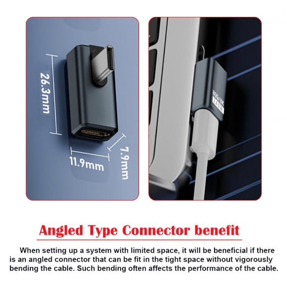 USB4 right angle USB-C male to female extension adapter supporting 80Gbps data and PD 240W charging (8K)